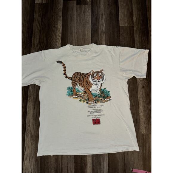 Vintage Oneta San Diego Zoo T-Shirt White Large 22x26 Bangle Tiger - Picture 1 of 12